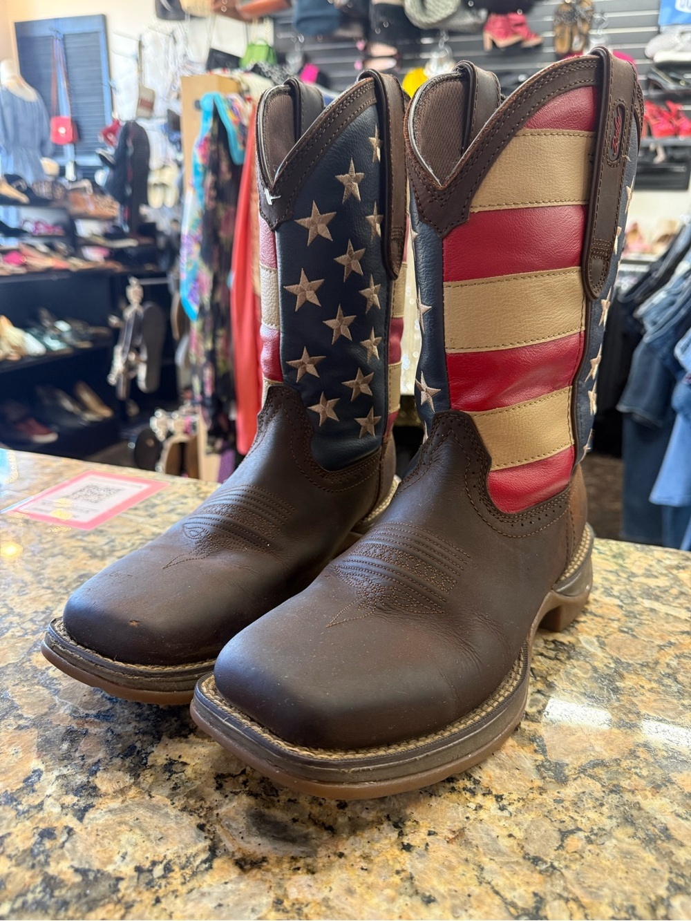 Durango Rebel Boots Men 9D Brown American Flag Western Square Toe